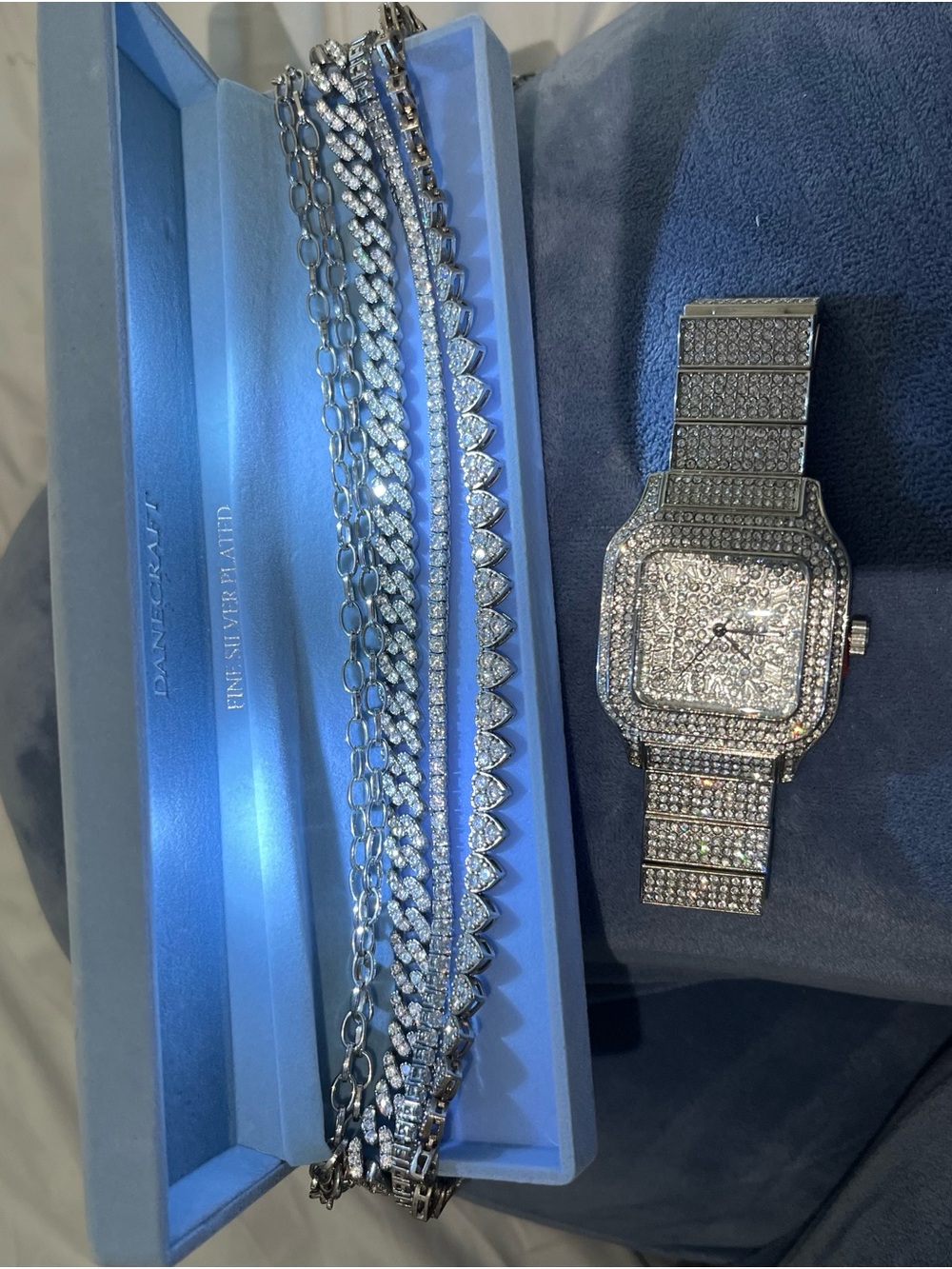 Fashion Nova Silver Crystal Watch and Bracelet Set